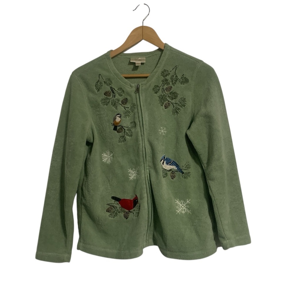 Vintage Green Baxter & Wells Woman Petite Medium Embroidered Bird Cardigan